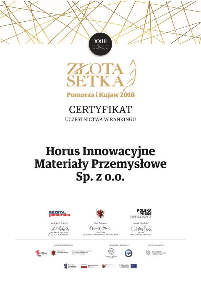 Certyfikat uczestnictwa Złota Setka 2018 - Horus