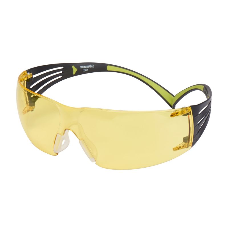 3M™ SecureFit™ 400 Okulary ochronne, czarno/zielone oprawki, powłoka odporna na zarysowanie/zaparowanie, żółte soczewki, SF403AS/AF-EU, 20 szt./opakowanie